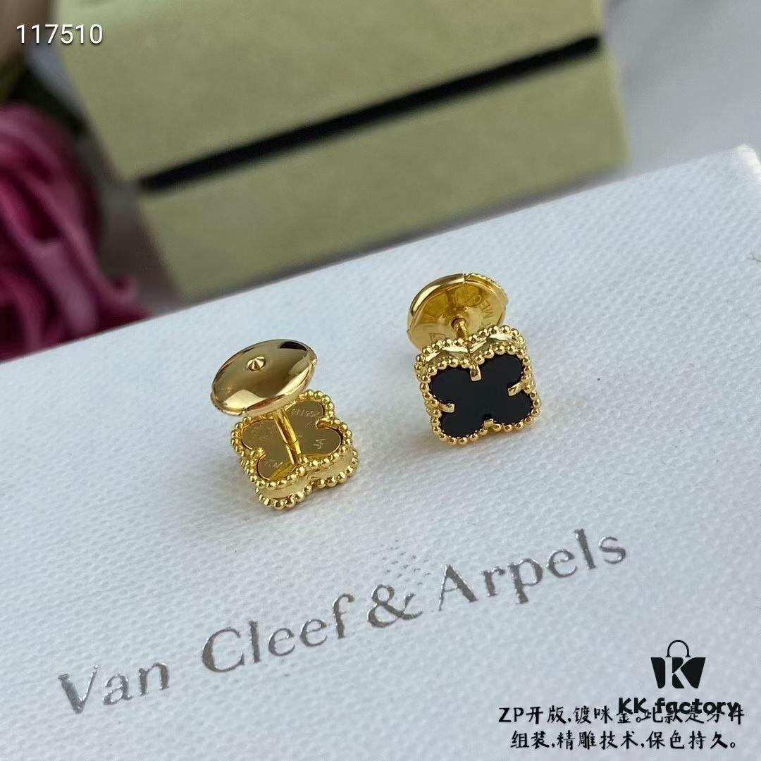 692fc24a99f2d84055c8849e VCA Clovers Mini Black Onyx Earrings with Flying Saucer Backs, ZP Gold Plated V Gold Upgrade Version
