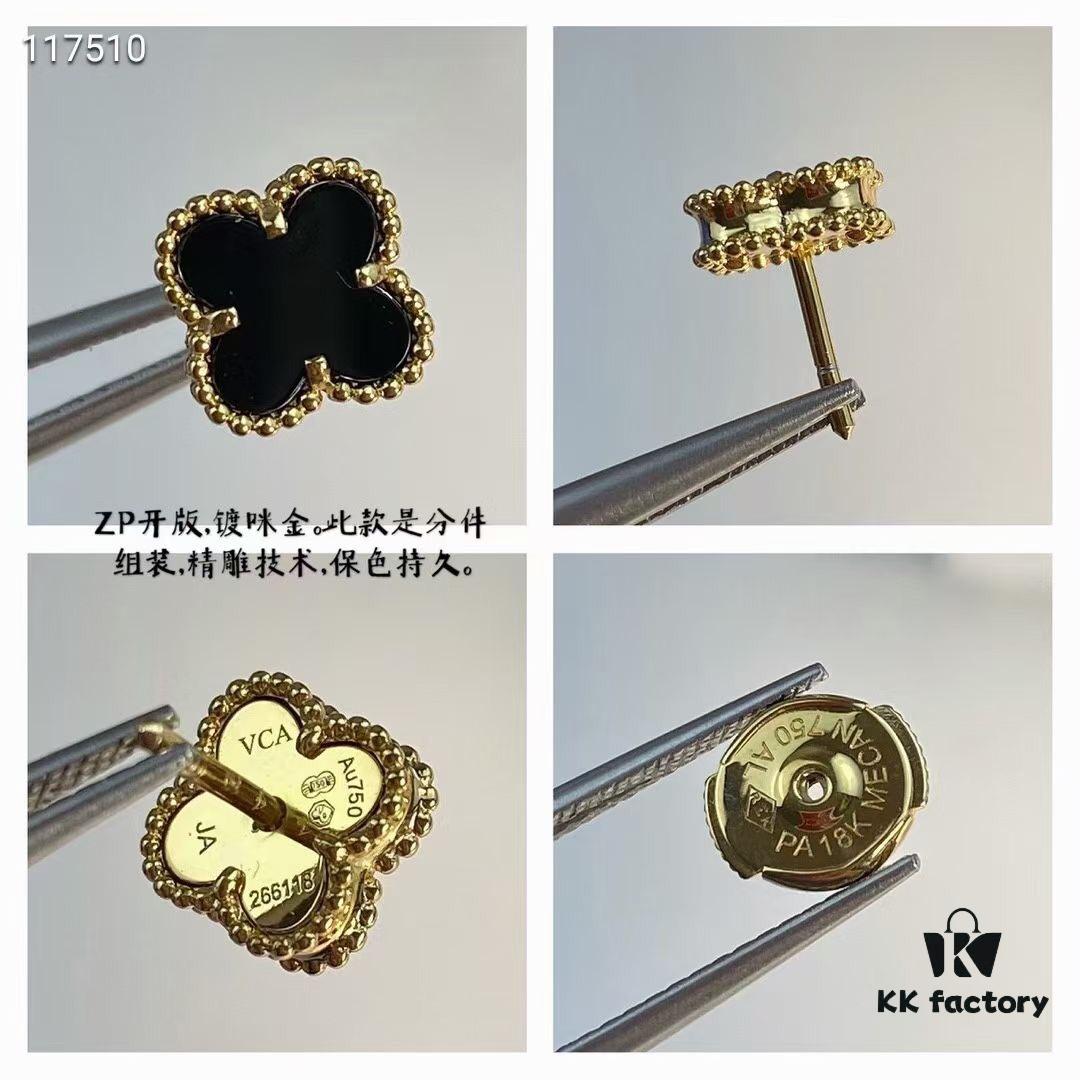 692fc24b99f2d84055c884a0 VCA Clovers Mini Black Onyx Earrings with Flying Saucer Backs, ZP Gold Plated V Gold Upgrade Version