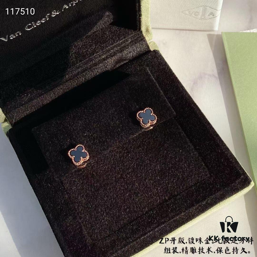692fc24d99f2d84055c884a3 VCA Clovers Mini Black Onyx Earrings with Flying Saucer Backs, ZP Gold Plated V Gold Upgrade Version