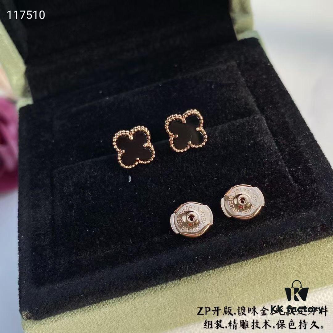 692fc24f99f2d84055c884a4 VCA Clovers Mini Black Onyx Earrings with Flying Saucer Backs, ZP Gold Plated V Gold Upgrade Version