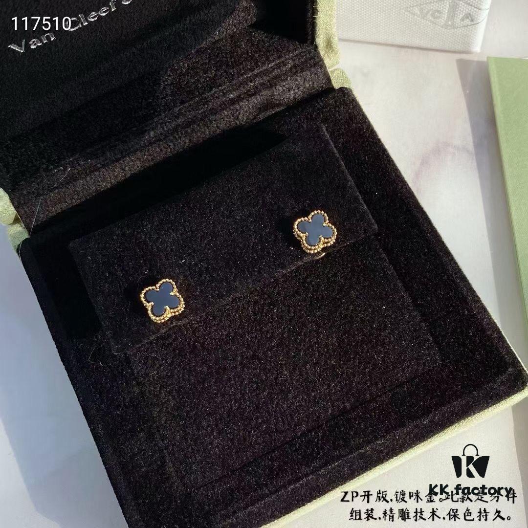 692fc24f99f2d84055c884a6 VCA Clovers Mini Black Onyx Earrings with Flying Saucer Backs, ZP Gold Plated V Gold Upgrade Version