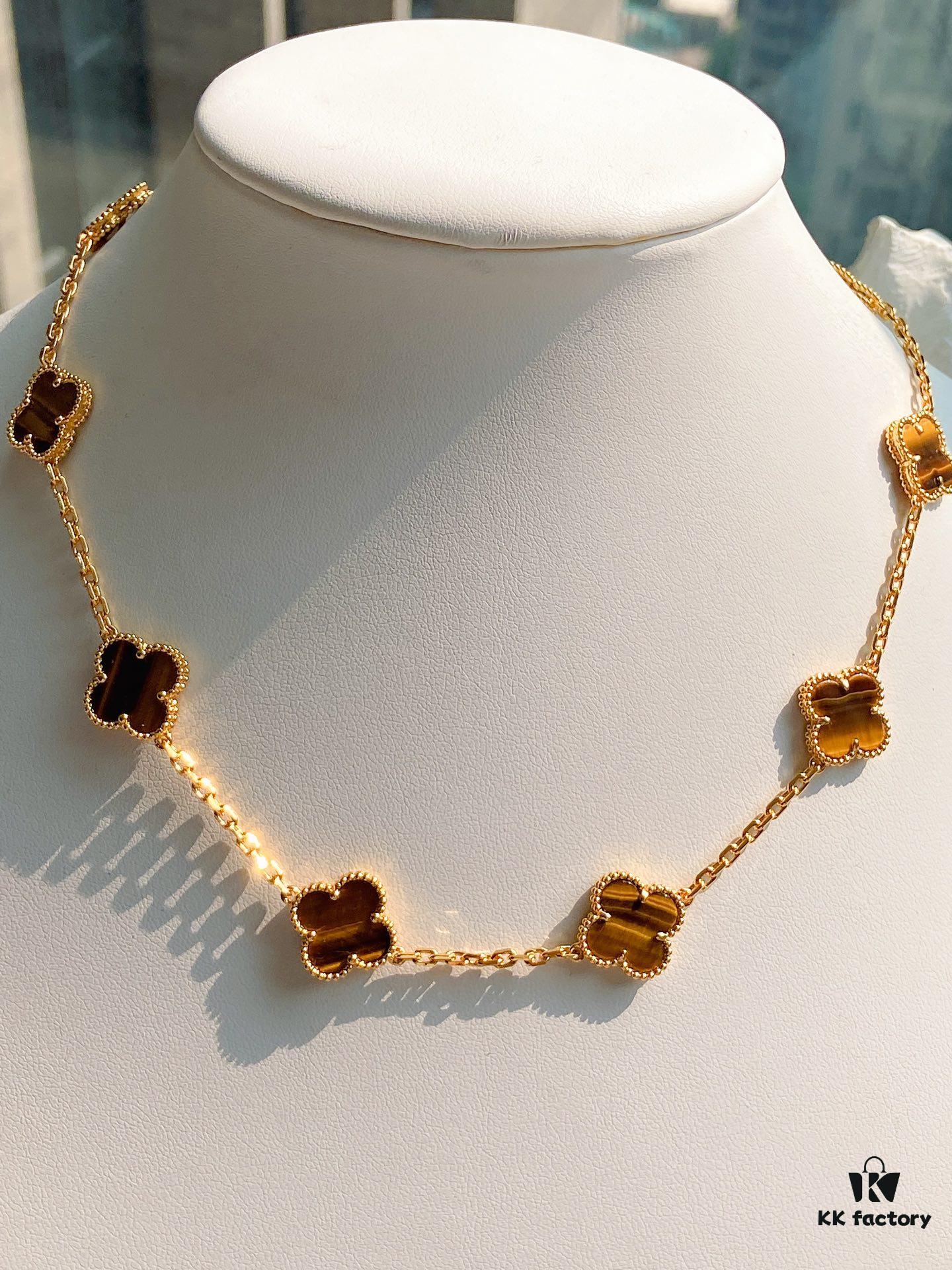 692fc26499f2d84055c884ce VCA Alhumbra Vintage Ten-Flower Yellow Gold Tiger's Eye Necklace