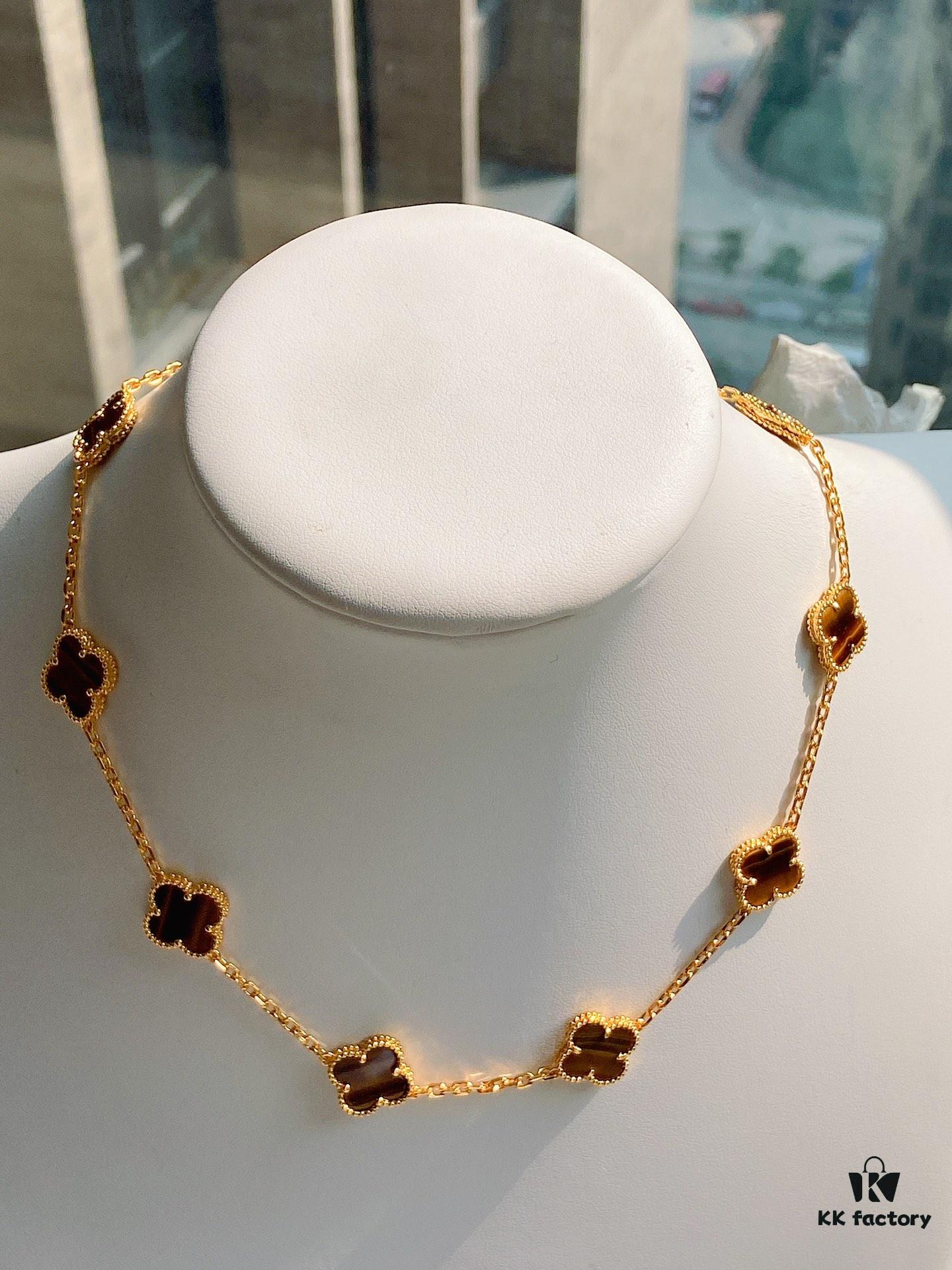 692fc26599f2d84055c884cf VCA Alhumbra Vintage Ten-Flower Yellow Gold Tiger's Eye Necklace