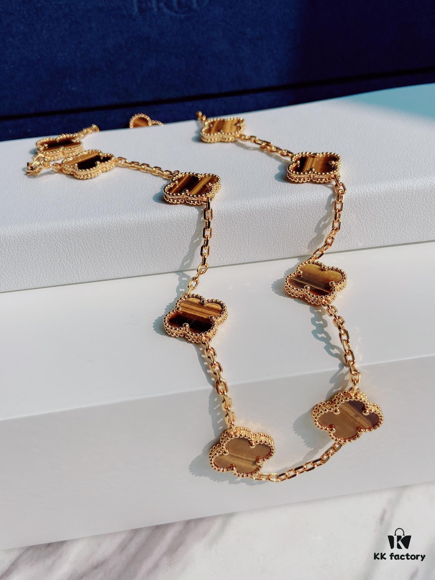 692fc26599f2d84055c884d0 VCA Alhumbra Vintage Ten-Flower Yellow Gold Tiger's Eye Necklace