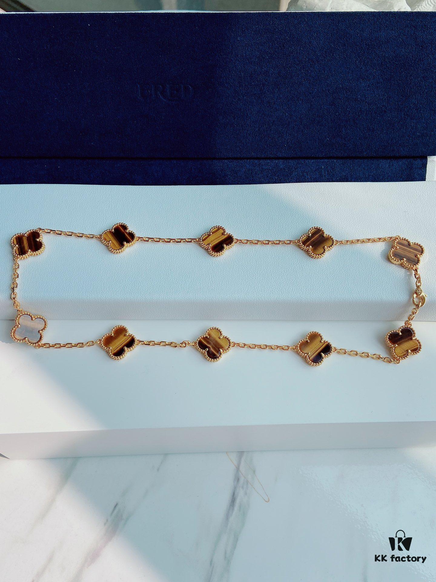 692fc26599f2d84055c884d1 VCA Alhumbra Vintage Ten-Flower Yellow Gold Tiger's Eye Necklace
