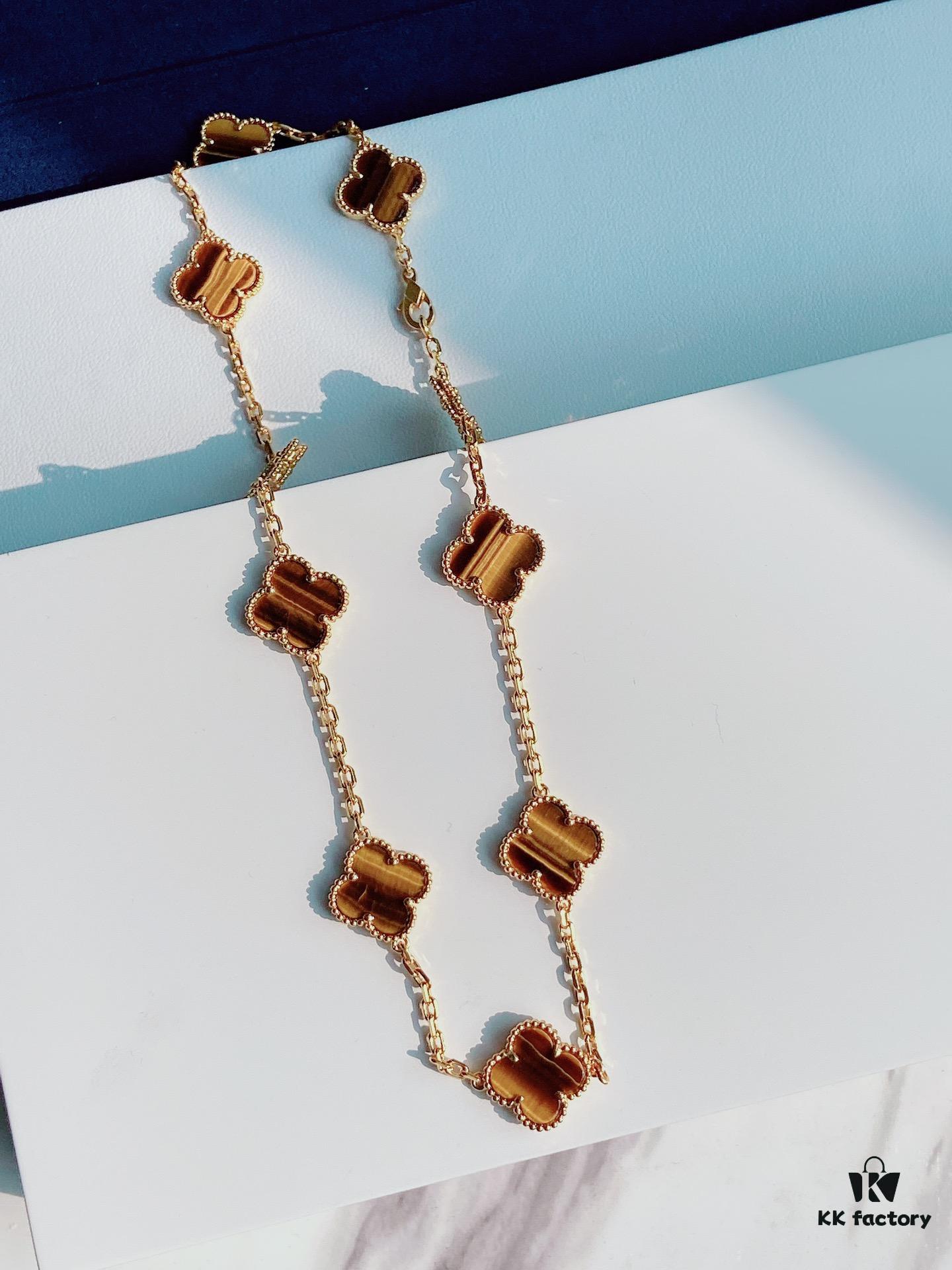 692fc26799f2d84055c884d2 VCA Alhumbra Vintage Ten-Flower Yellow Gold Tiger's Eye Necklace