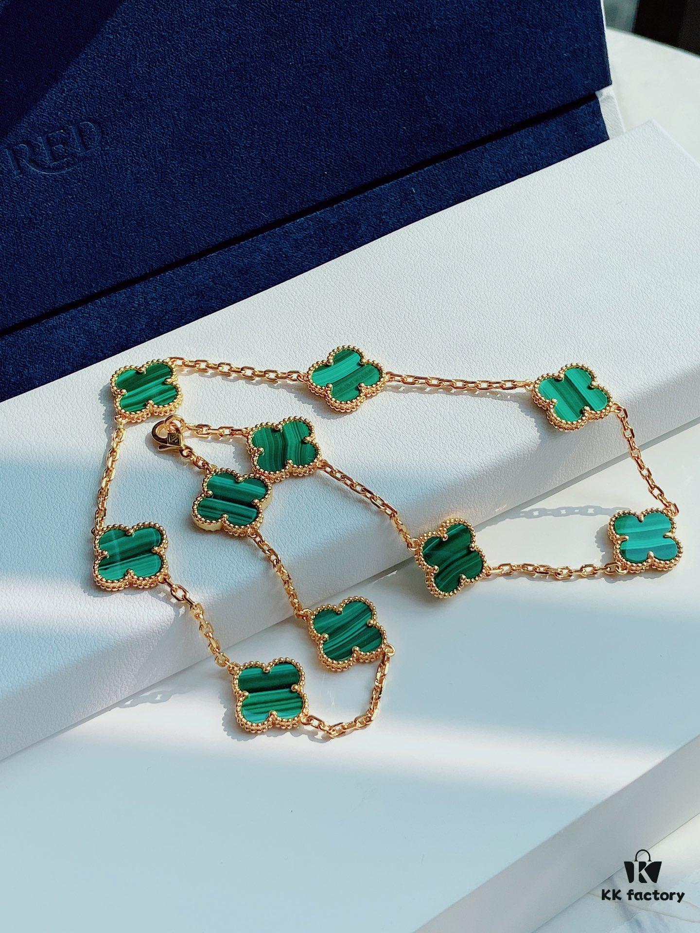 692fc26799f2d84055c884d3 VCA Alhumbra Vintage Ten-Flower Yellow Gold Malachite Necklace