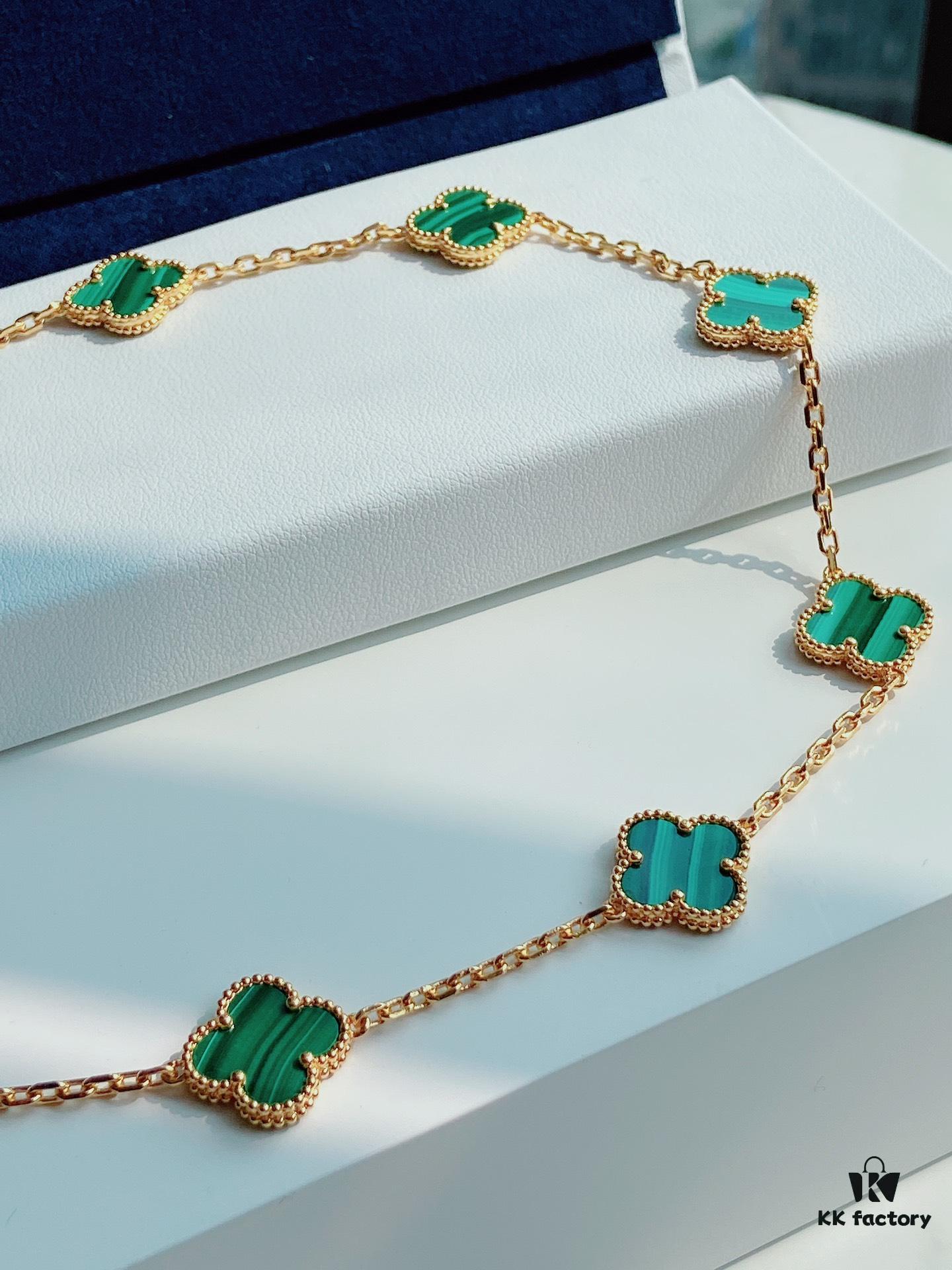 692fc26899f2d84055c884d5 VCA Alhumbra Vintage Ten-Flower Yellow Gold Malachite Necklace