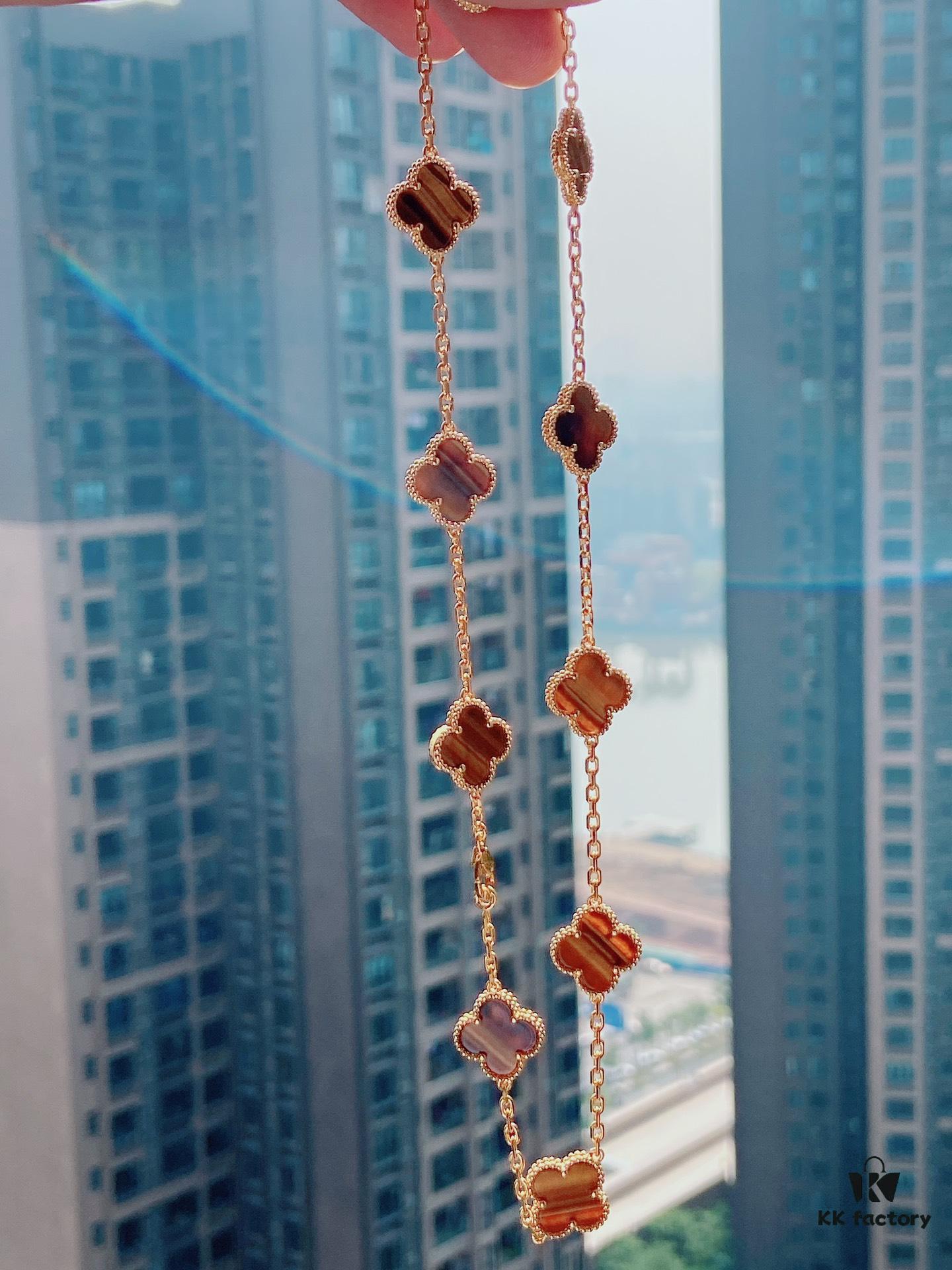 692fc26899f2d84055c884d6 VCA Alhumbra Vintage Ten-Flower Yellow Gold Tiger's Eye Necklace