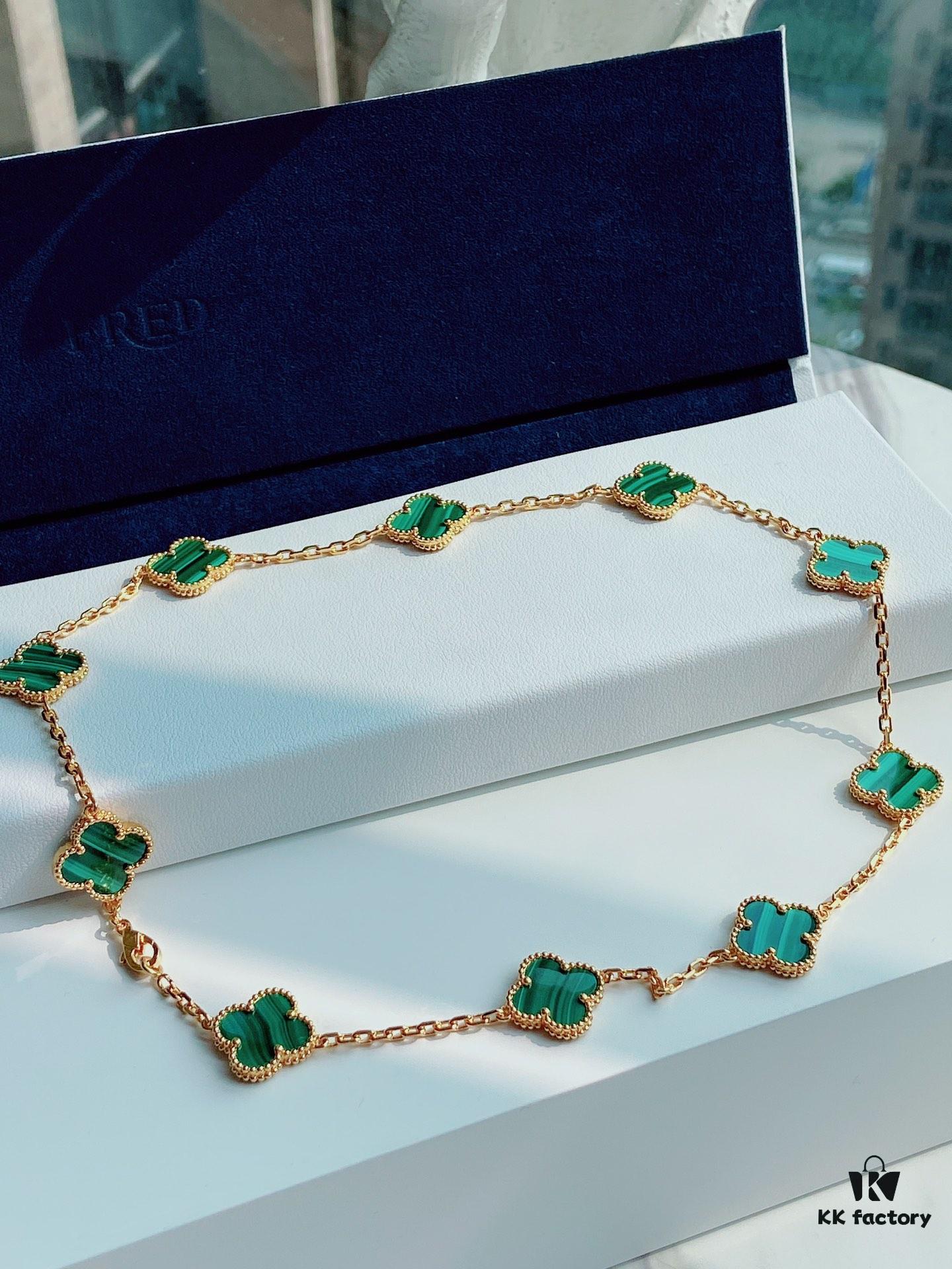 692fc26899f2d84055c884d7 VCA Alhumbra Vintage Ten-Flower Yellow Gold Malachite Necklace
