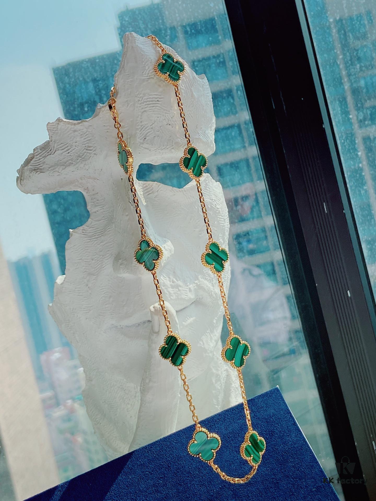 692fc26a99f2d84055c884d8 VCA Alhumbra Vintage Ten-Flower Yellow Gold Malachite Necklace