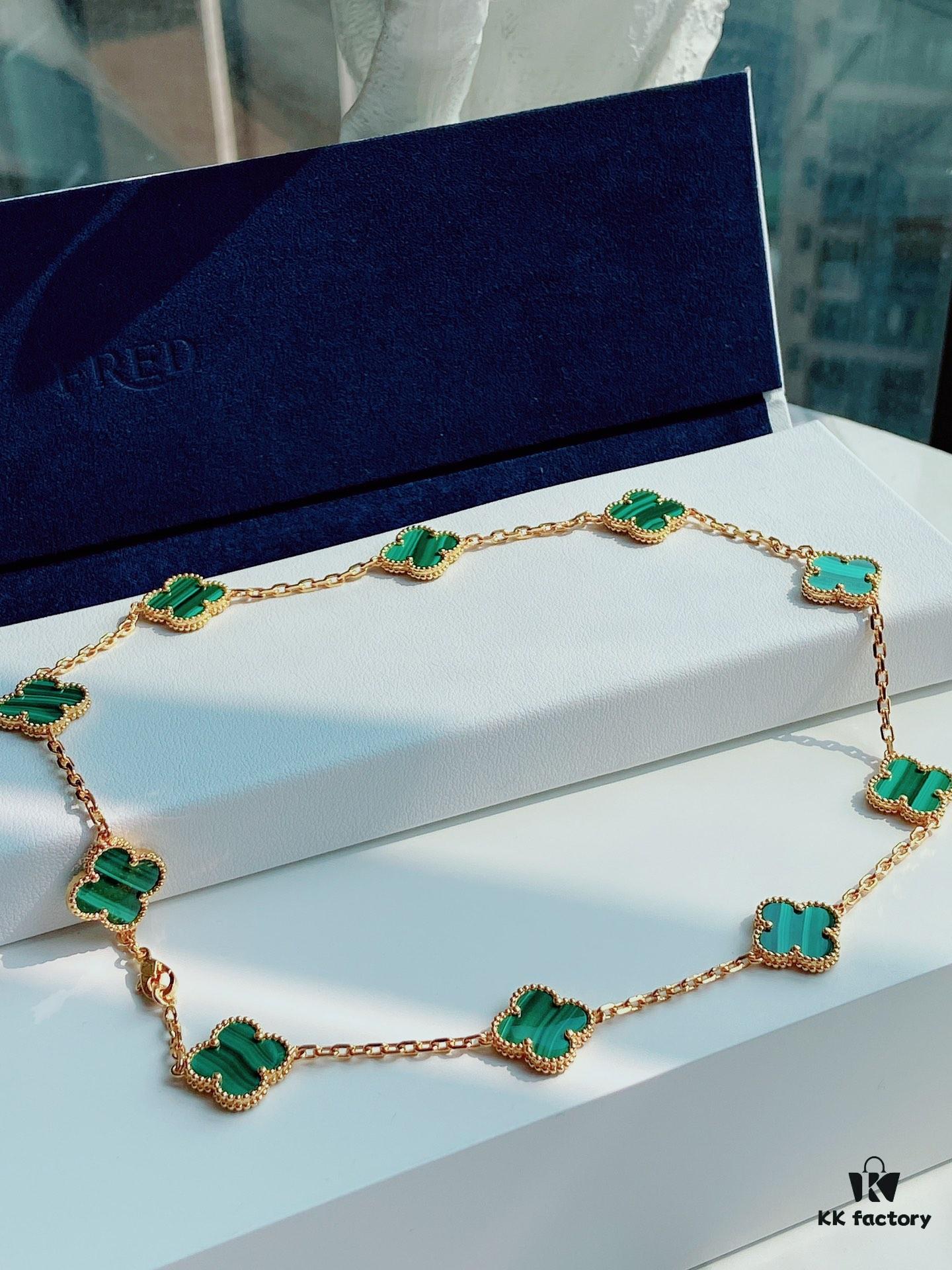 692fc26a99f2d84055c884d9 VCA Alhumbra Vintage Ten-Flower Yellow Gold Malachite Necklace