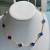 692fc26a99f2d84055c884da VCA Alhumbert Vintage Ten-Flower Yellow Gold Blue Chalcedony Necklace