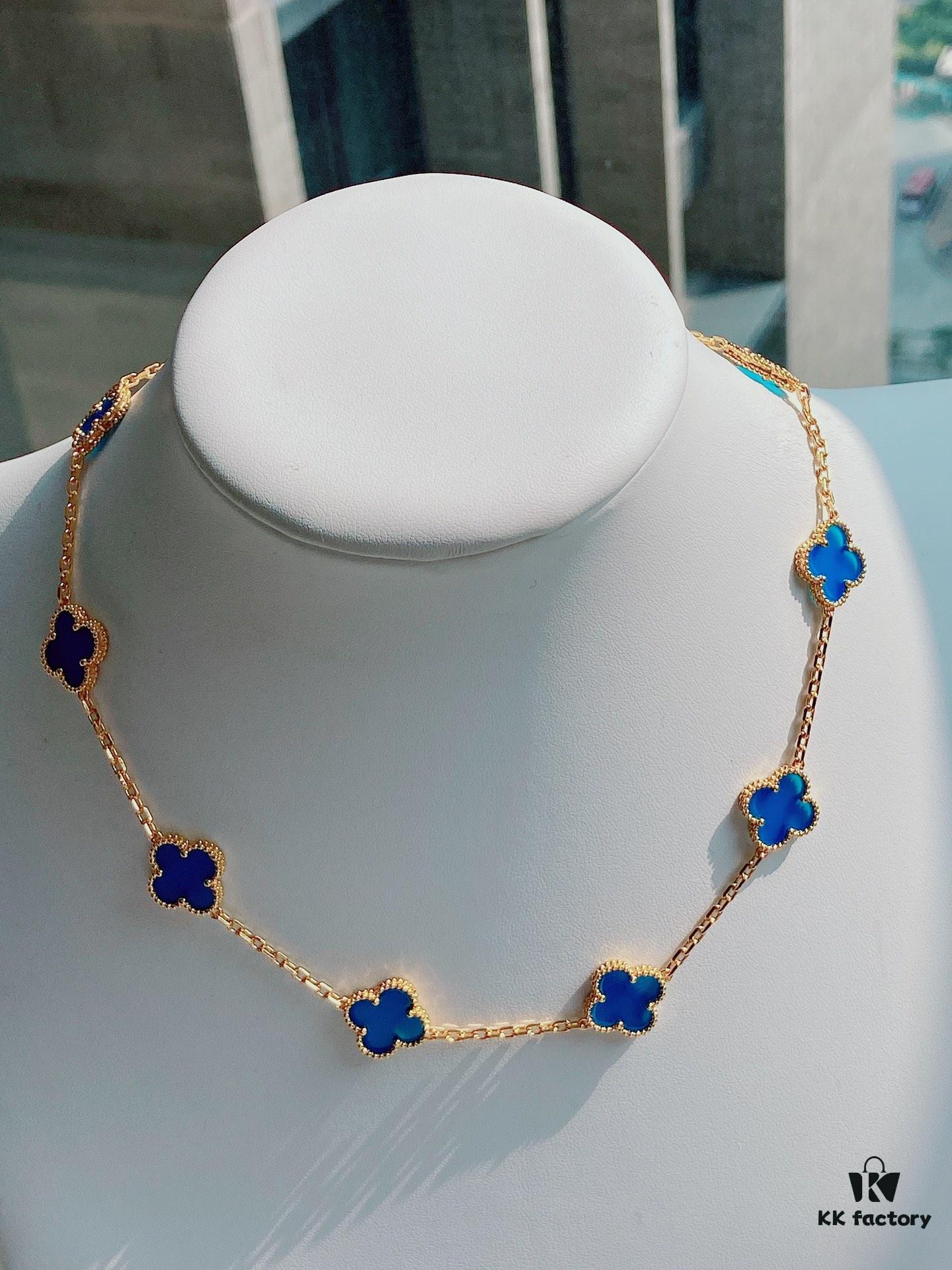 692fc26a99f2d84055c884da VCA Alhumbert Vintage Ten-Flower Yellow Gold Blue Chalcedony Necklace