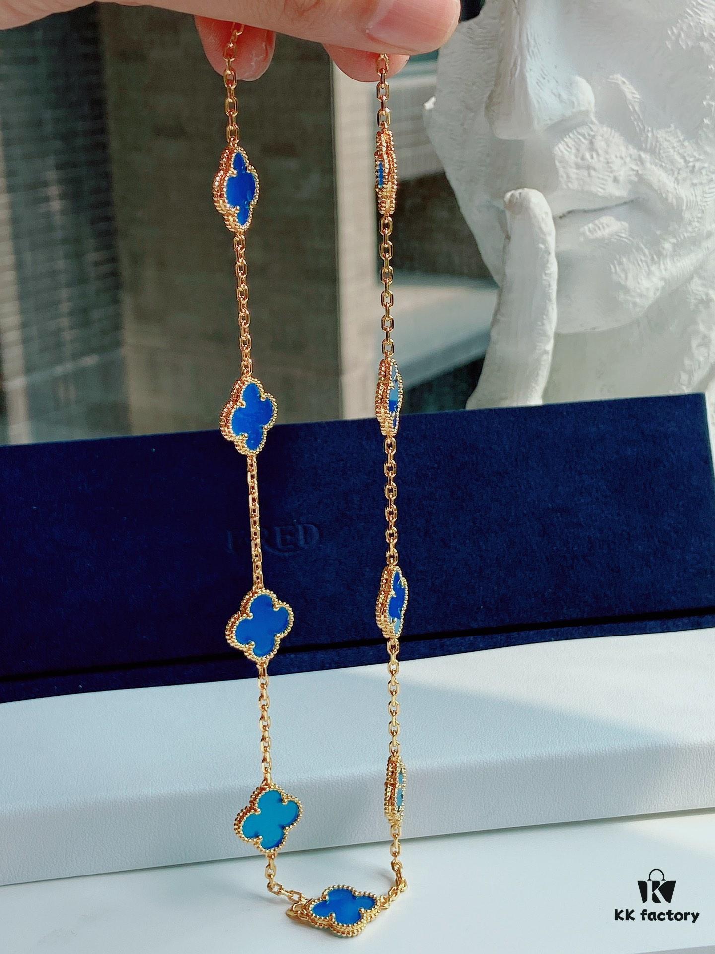 692fc26b99f2d84055c884db VCA Alhumbert Vintage Ten-Flower Yellow Gold Blue Chalcedony Necklace