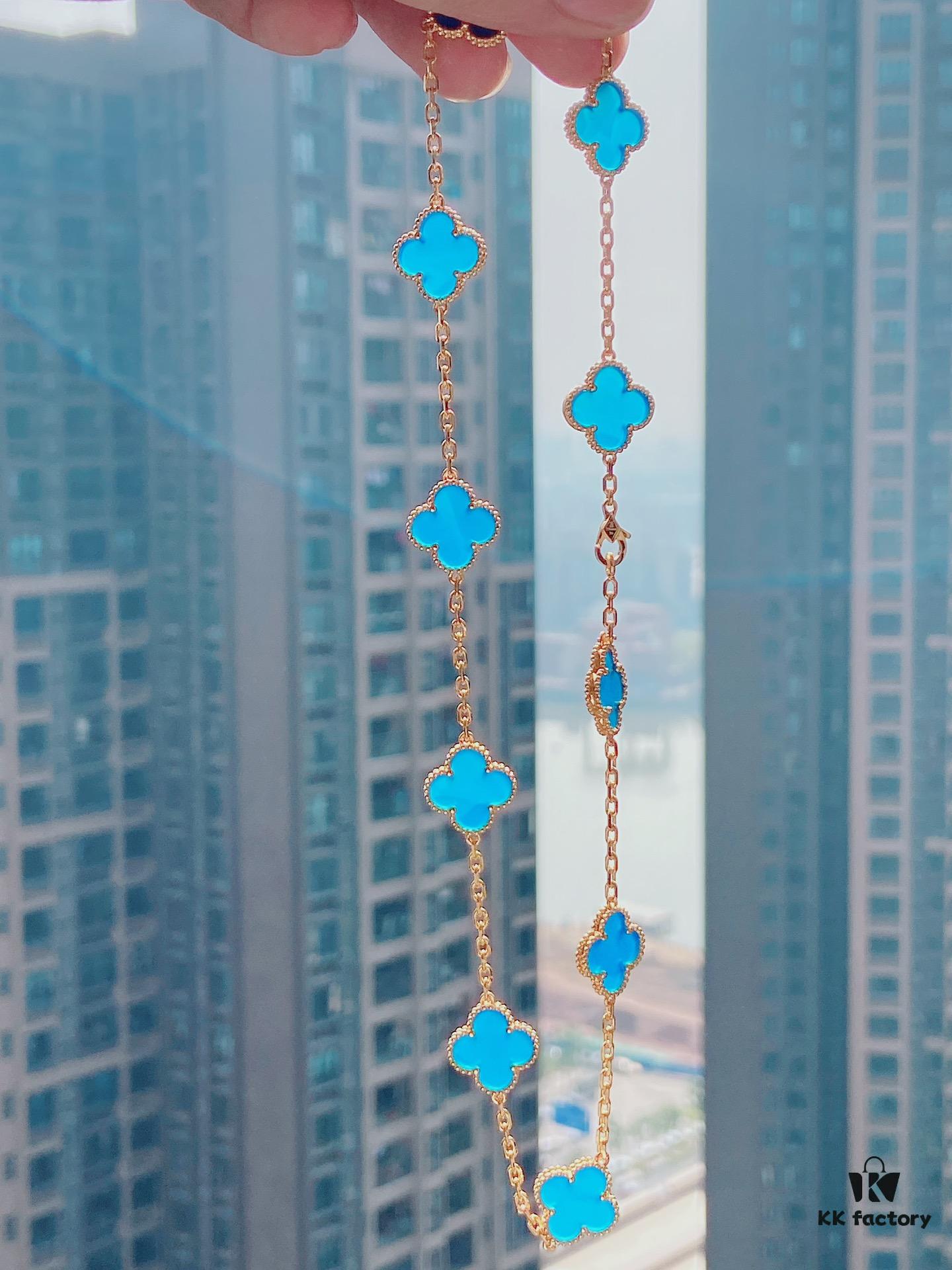 692fc26b99f2d84055c884dc VCA Alhumbert Vintage Ten-Flower Yellow Gold Blue Chalcedony Necklace