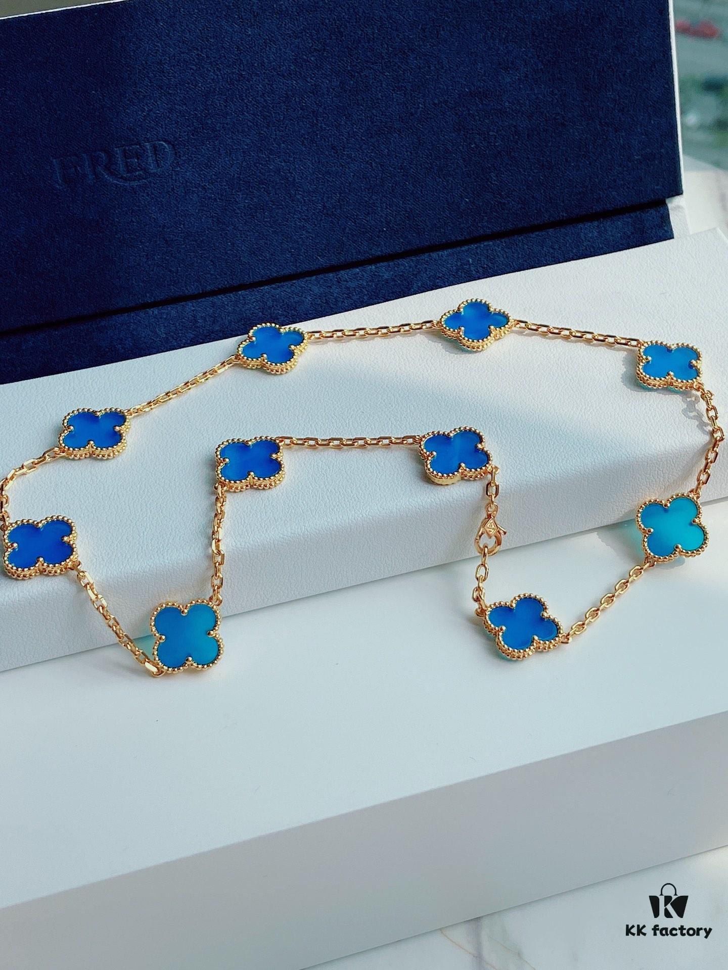 692fc26c99f2d84055c884dd VCA Alhumbert Vintage Ten-Flower Yellow Gold Blue Chalcedony Necklace