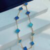 692fc26c99f2d84055c884de VCA Alhumbert Vintage Ten-Flower Yellow Gold Blue Chalcedony Necklace