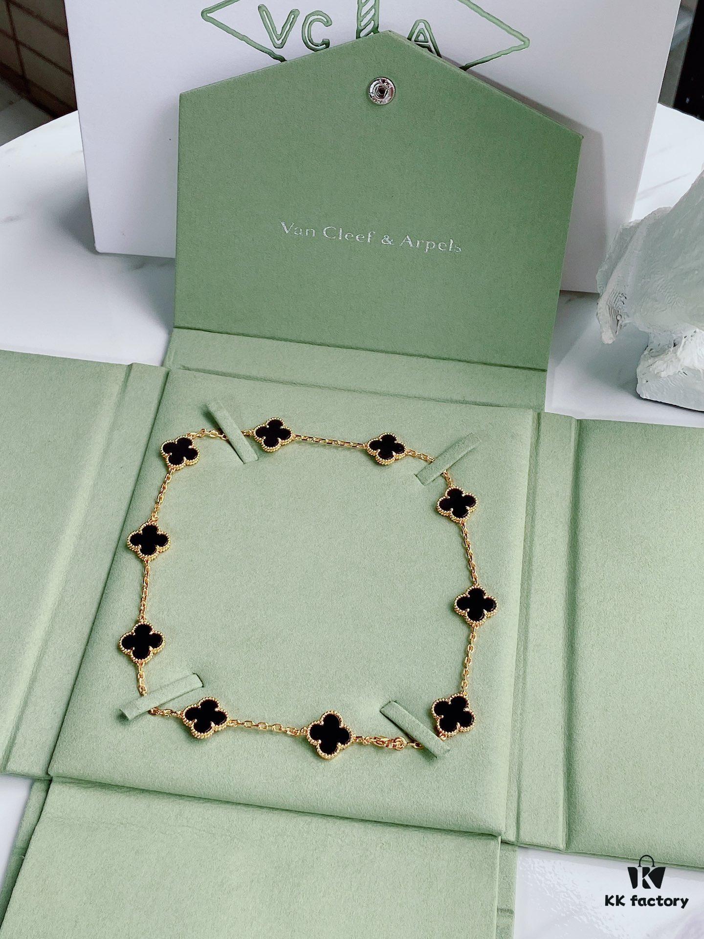 692fc26d99f2d84055c884df VCA Alhumbert Vintage Ten-Flower Yellow Gold Black Onyx Necklace