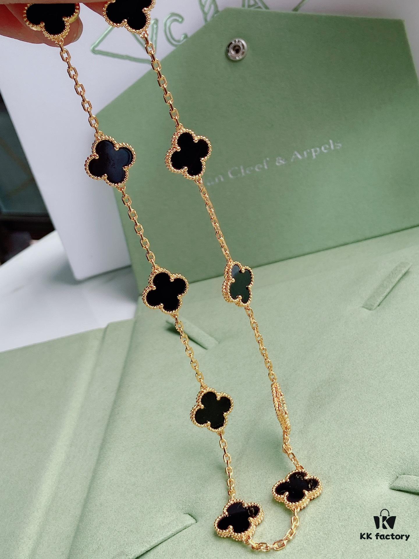 692fc26e99f2d84055c884e0 VCA Alhumbert Vintage Ten-Flower Yellow Gold Black Onyx Necklace