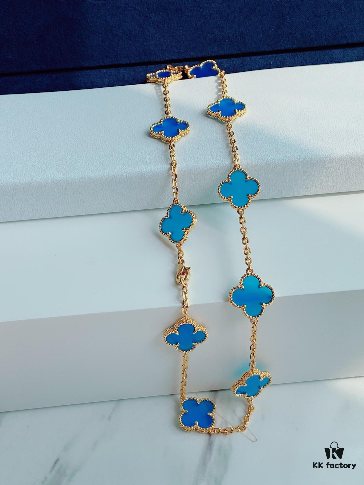 692fc26e99f2d84055c884e1 VCA Alhumbert Vintage Ten-Flower Yellow Gold Blue Chalcedony Necklace