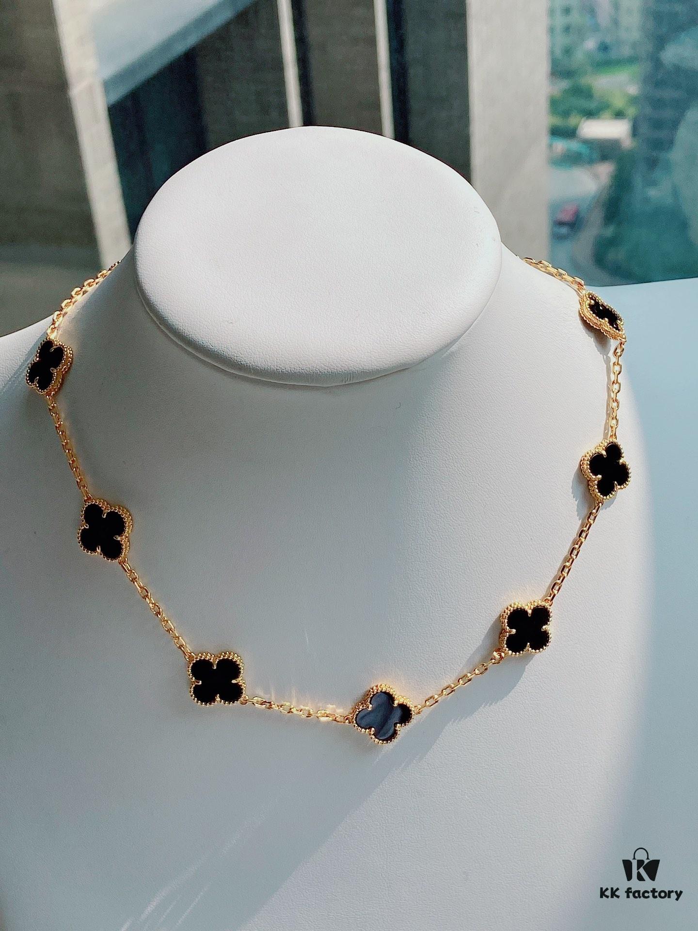 692fc26f99f2d84055c884e2 VCA Alhumbert Vintage Ten-Flower Yellow Gold Black Onyx Necklace