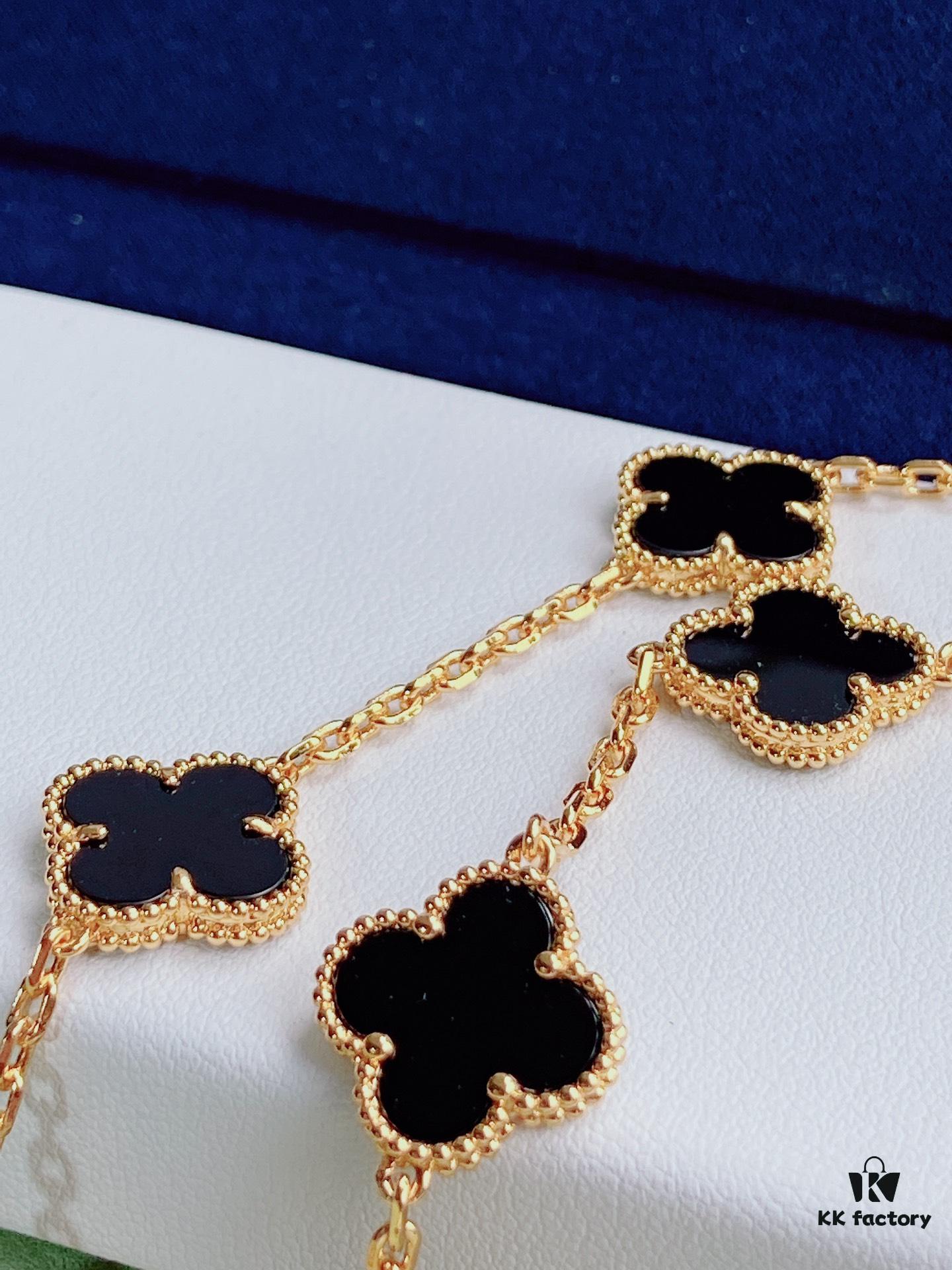 692fc26f99f2d84055c884e3 VCA Alhumbert Vintage Ten-Flower Yellow Gold Black Onyx Necklace