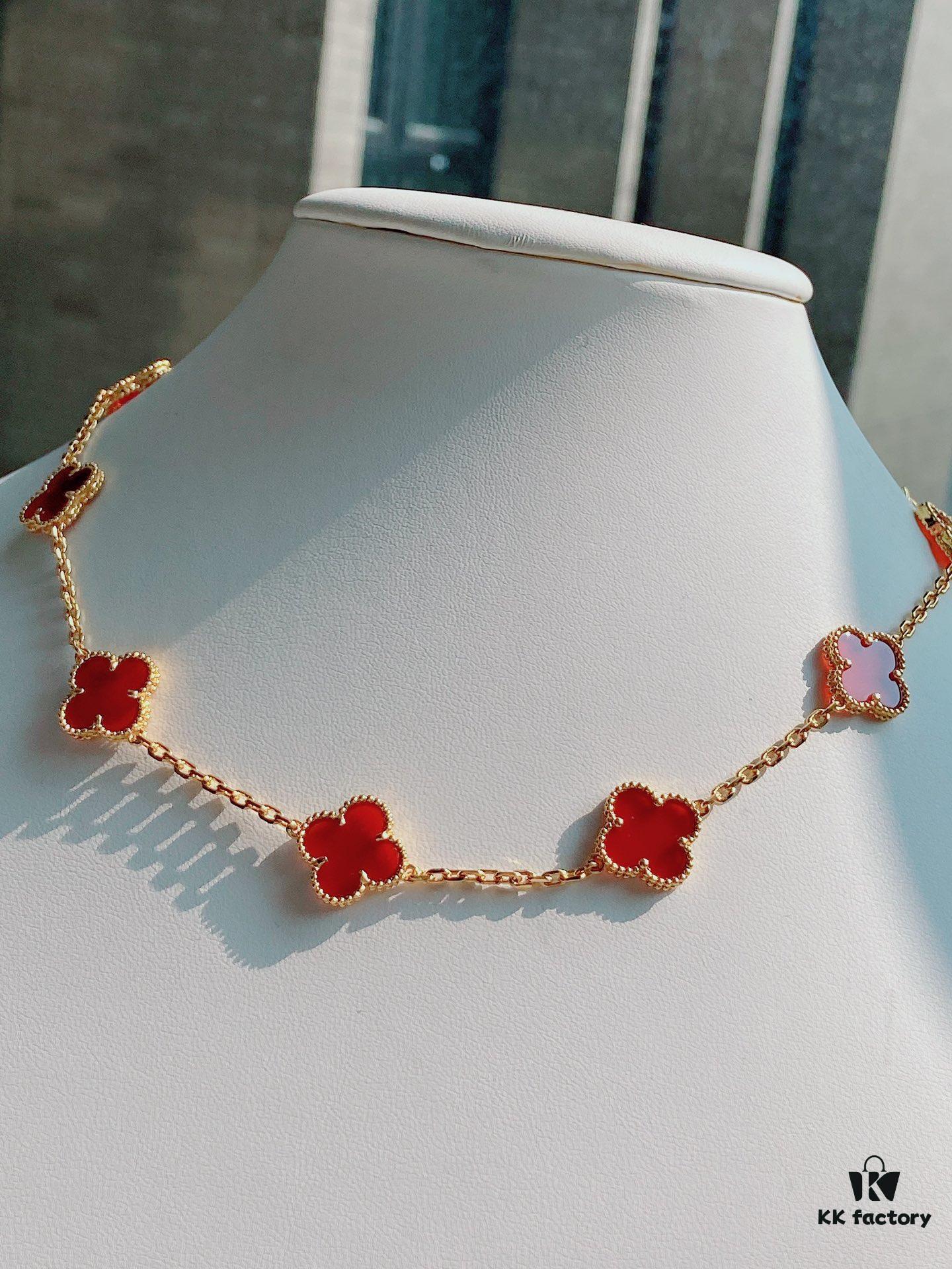 692fc27099f2d84055c884e4 VCA Alhumbra Vintage Ten-Flower Yellow Gold Carnelian Necklace