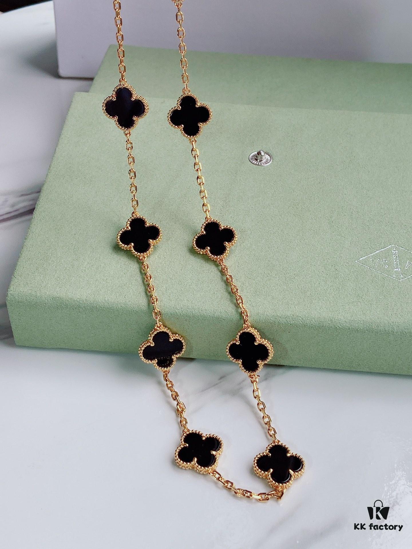 692fc27199f2d84055c884e6 VCA Alhumbert Vintage Ten-Flower Yellow Gold Black Onyx Necklace