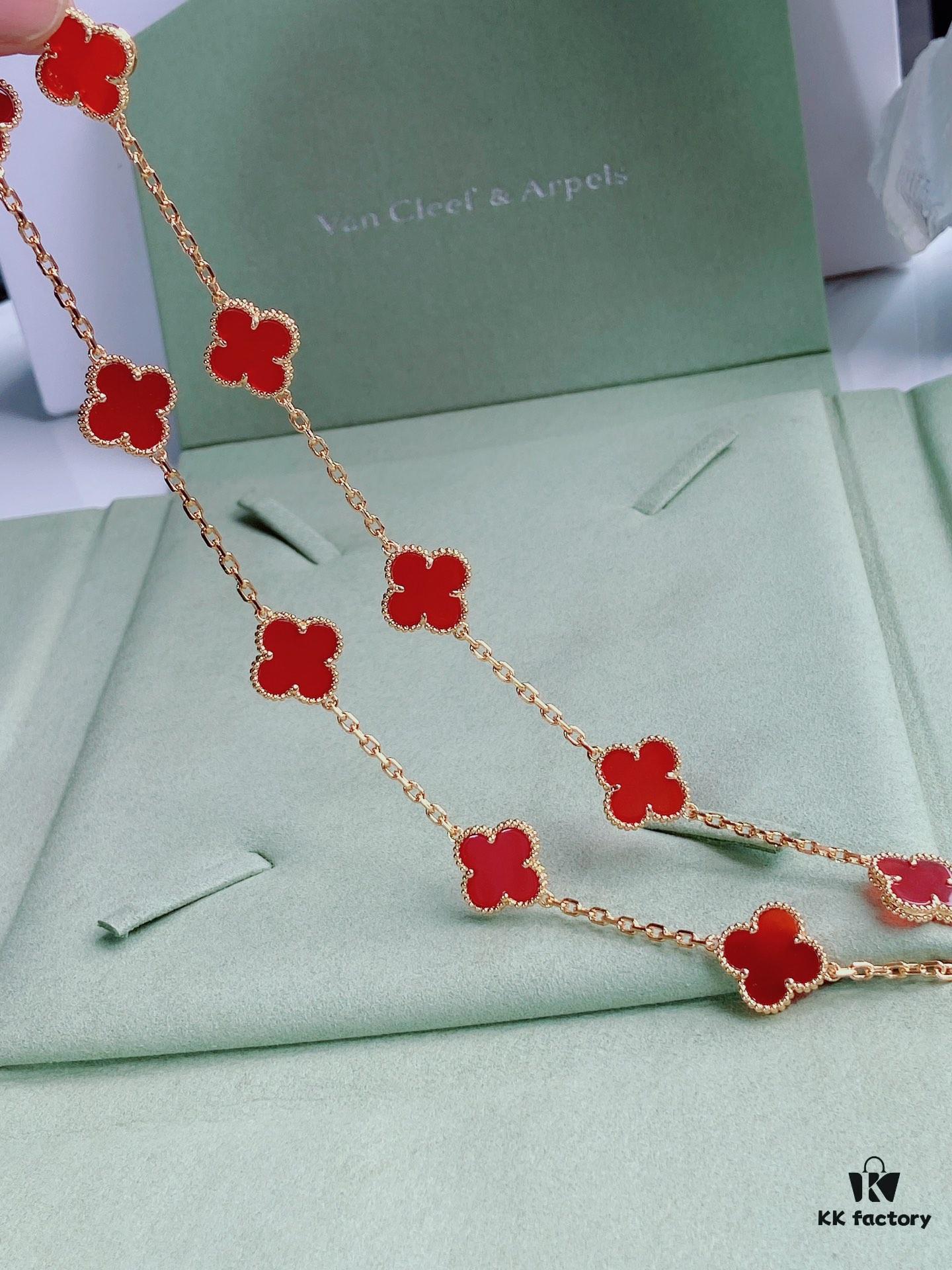 692fc27299f2d84055c884e7 VCA Alhumbra Vintage Ten-Flower Yellow Gold Carnelian Necklace