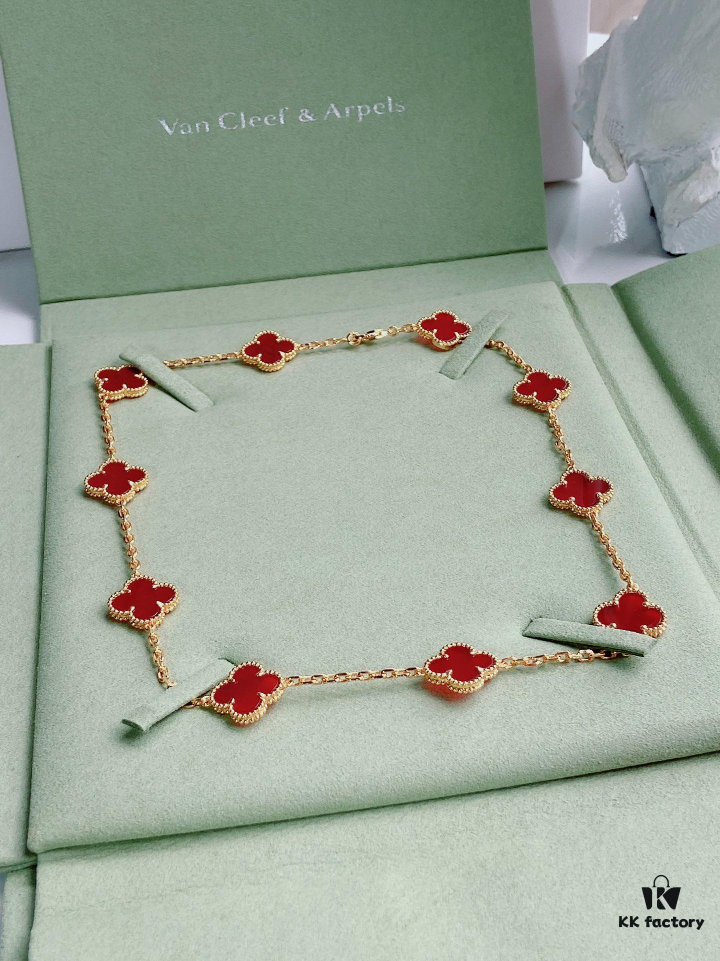 692fc27399f2d84055c884e8 VCA Alhumbra Vintage Ten-Flower Yellow Gold Carnelian Necklace