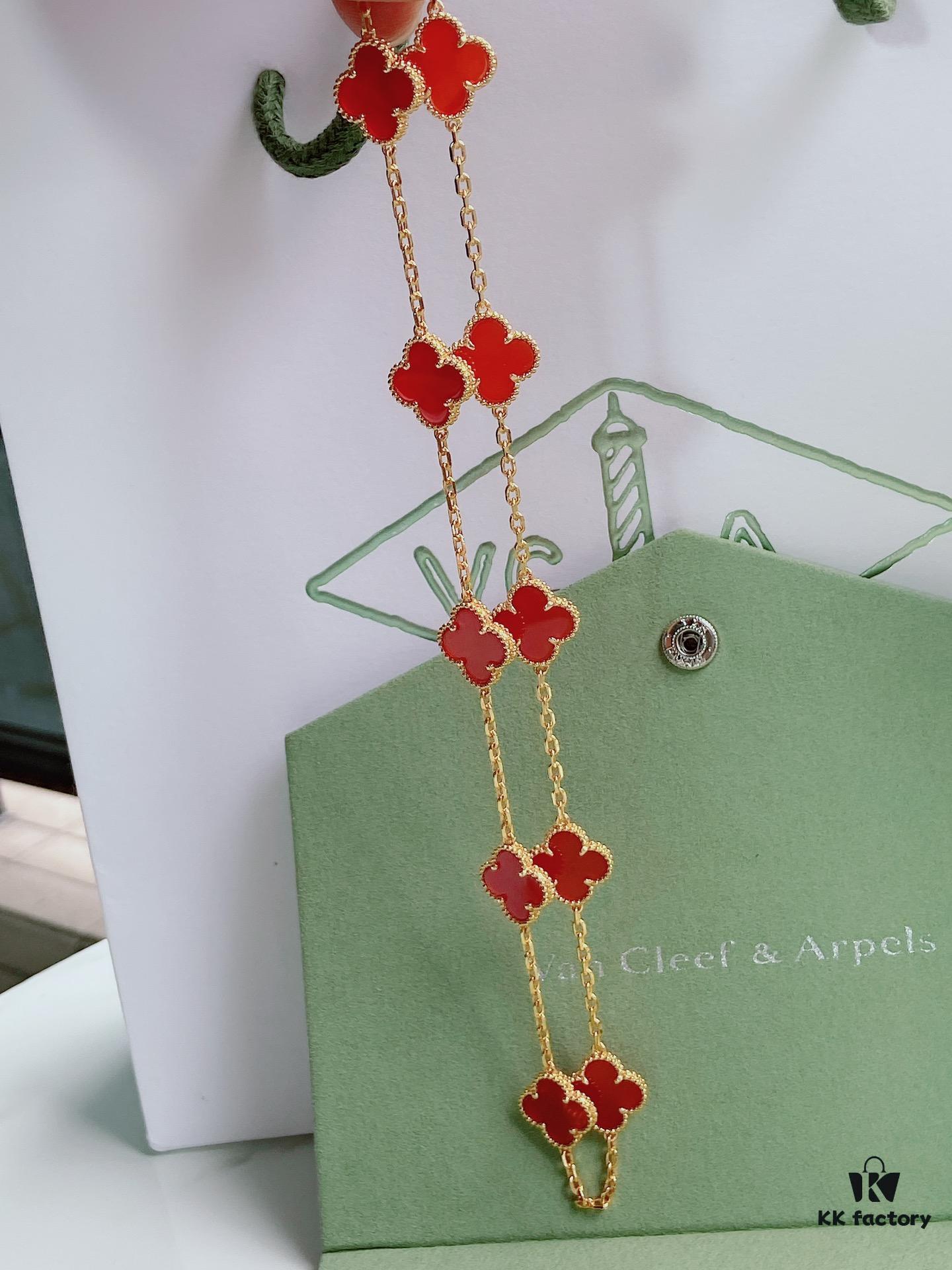 692fc27399f2d84055c884e9 VCA Alhumbra Vintage Ten-Flower Yellow Gold Carnelian Necklace