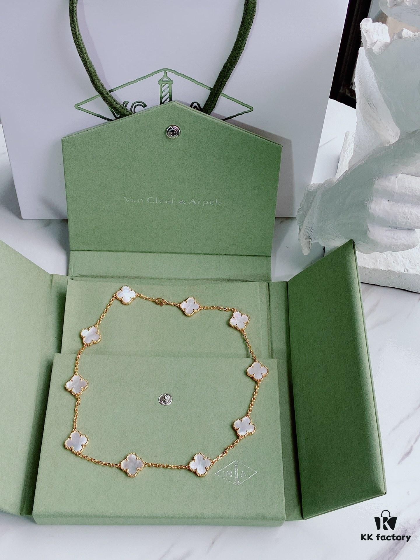 692fc27799f2d84055c884ee VCA Alhumbra Vintage Ten-Flower Yellow Gold White Shell Necklace