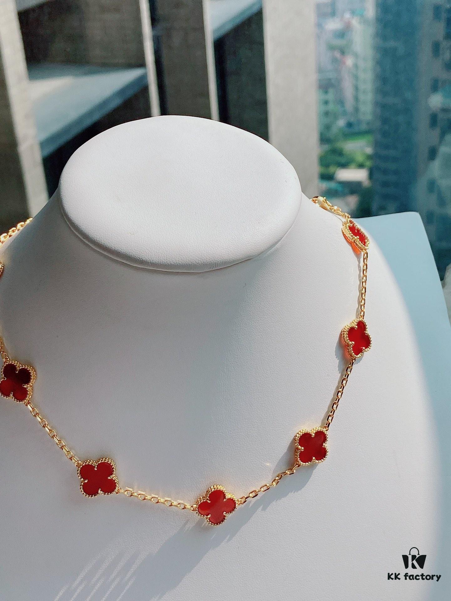 692fc27999f2d84055c884f0 VCA Alhumbra Vintage Ten-Flower Yellow Gold Carnelian Necklace