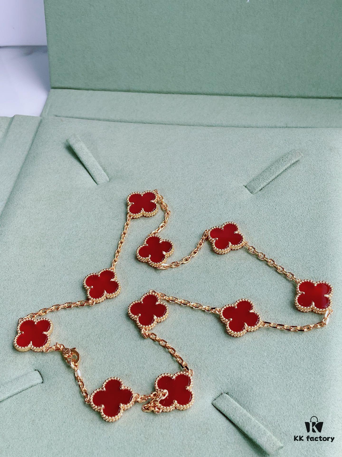 692fc2b599f2d84055c88537 VCA Alhumbra Vintage Ten-Flower Yellow Gold Carnelian Necklace