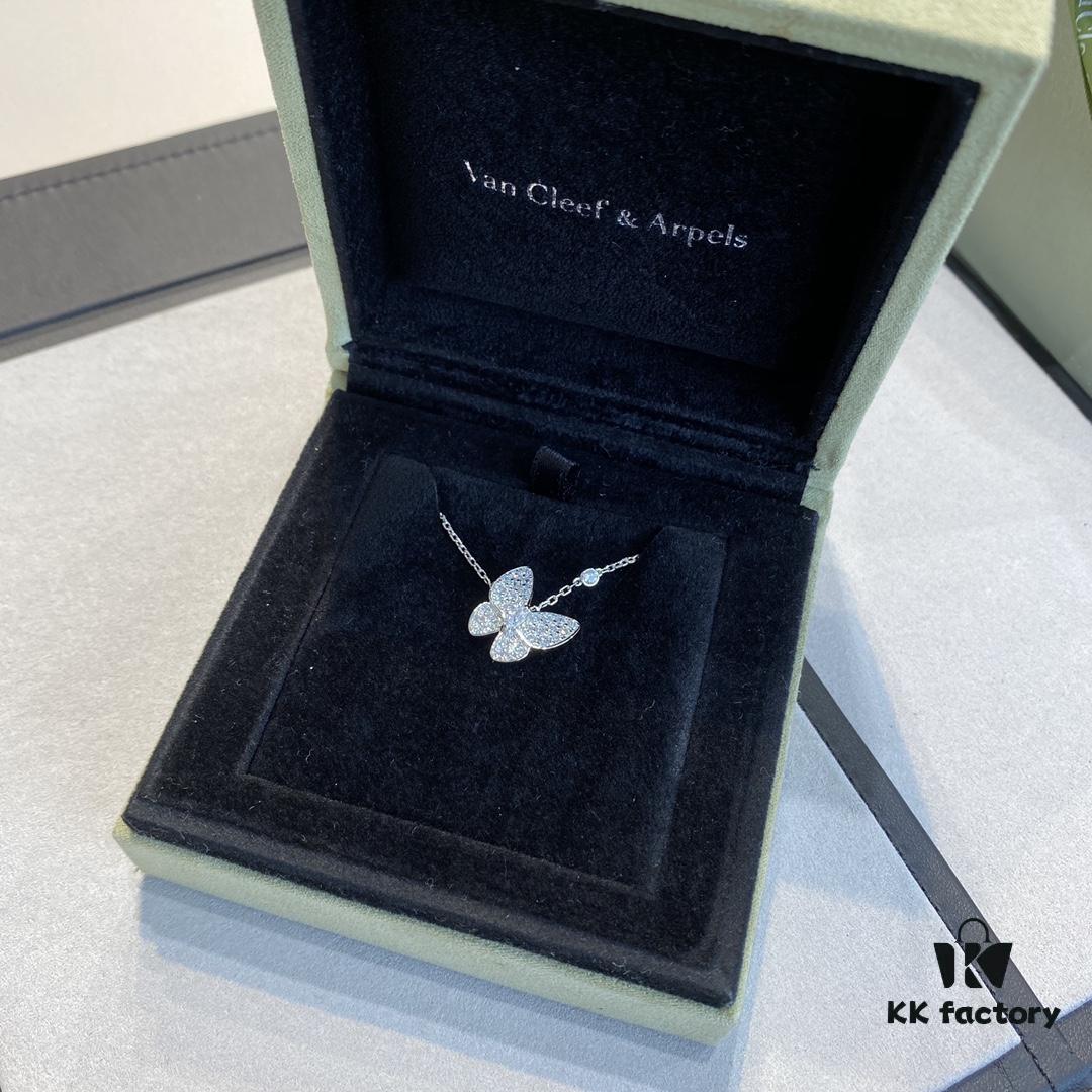 692fc2ba99f2d84055c88541 VCA Clover Full Diamond Butterfly Necklace in White Gold Tone