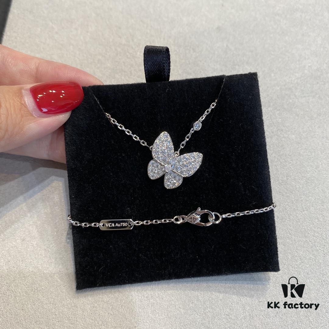692fc2bb99f2d84055c88542 VCA Clover Full Diamond Butterfly Necklace in White Gold Tone