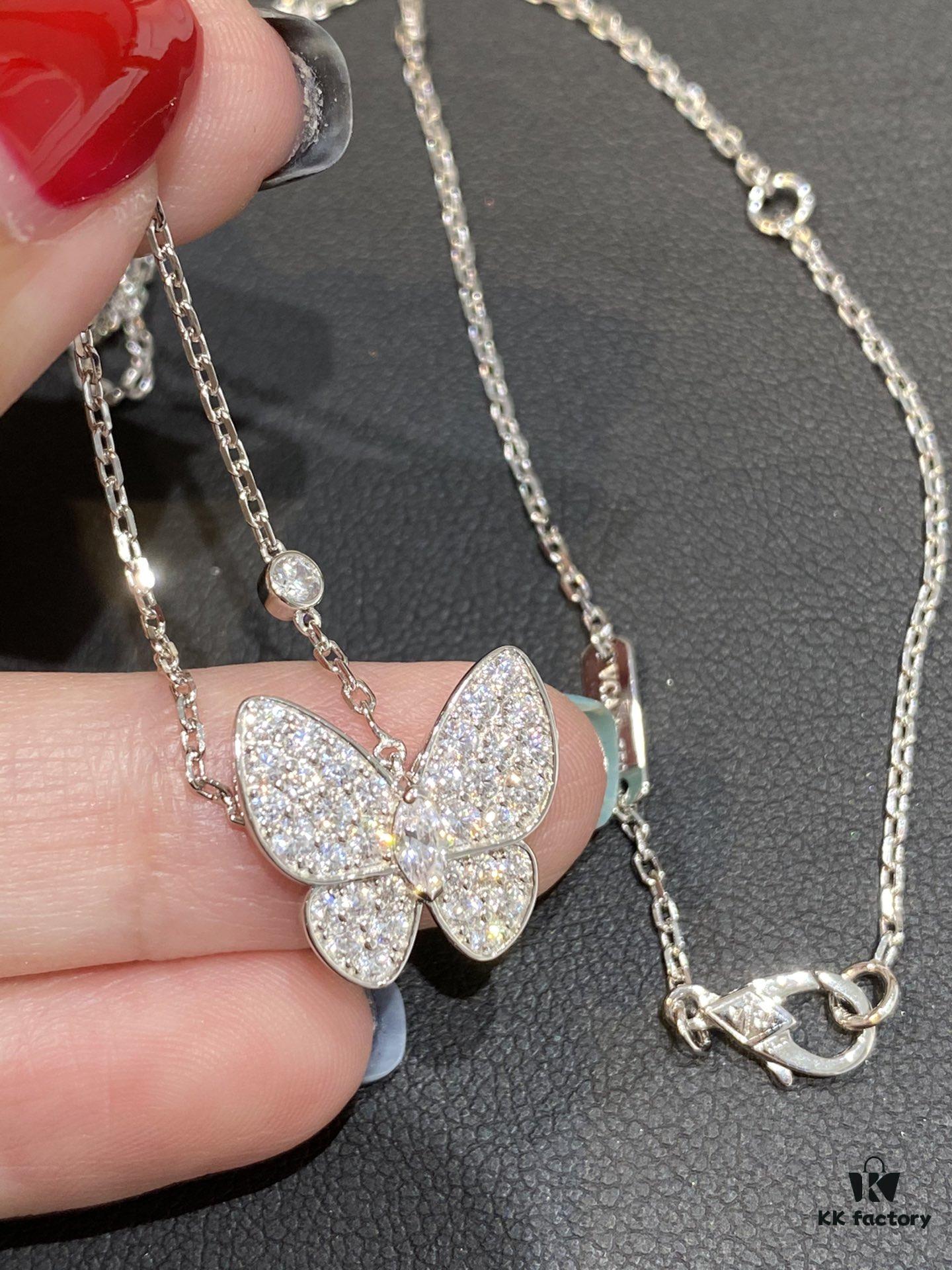 692fc2bb99f2d84055c88543 VCA Clover Full Diamond Butterfly Necklace in White Gold Tone