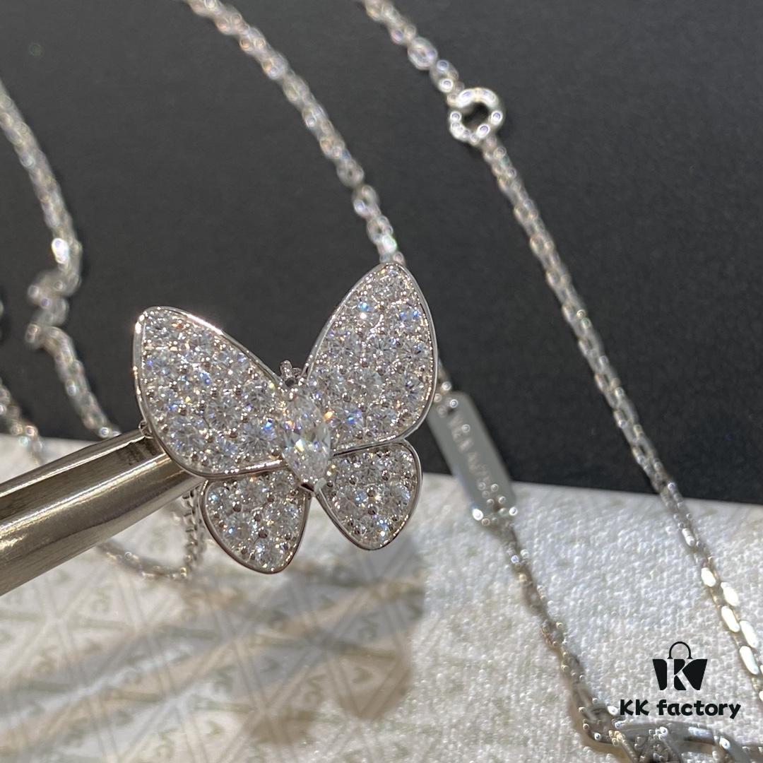 692fc2bd99f2d84055c88544 VCA Clover Full Diamond Butterfly Necklace in White Gold Tone