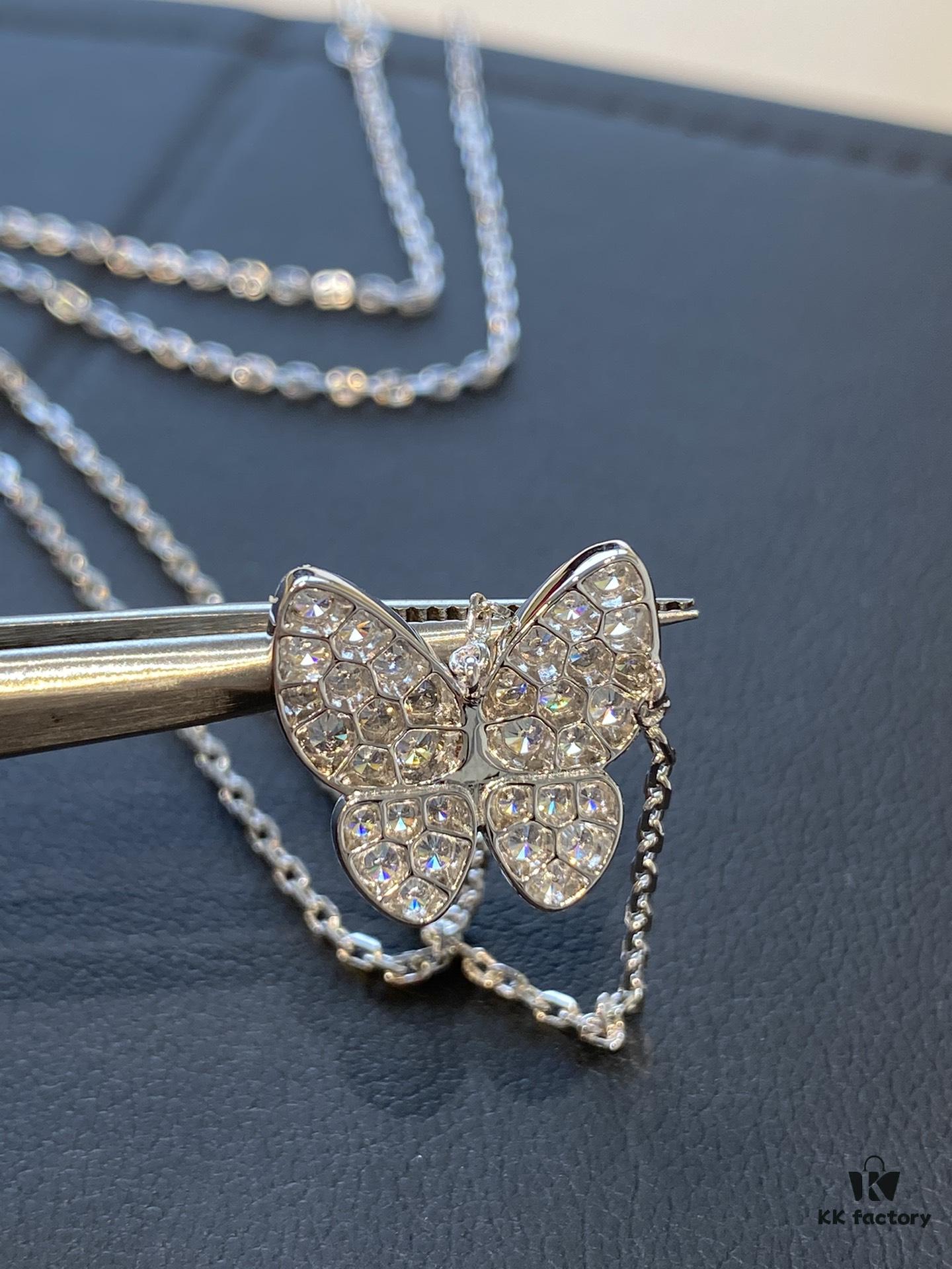 692fc2bd99f2d84055c88545 VCA Clover Full Diamond Butterfly Necklace in White Gold Tone