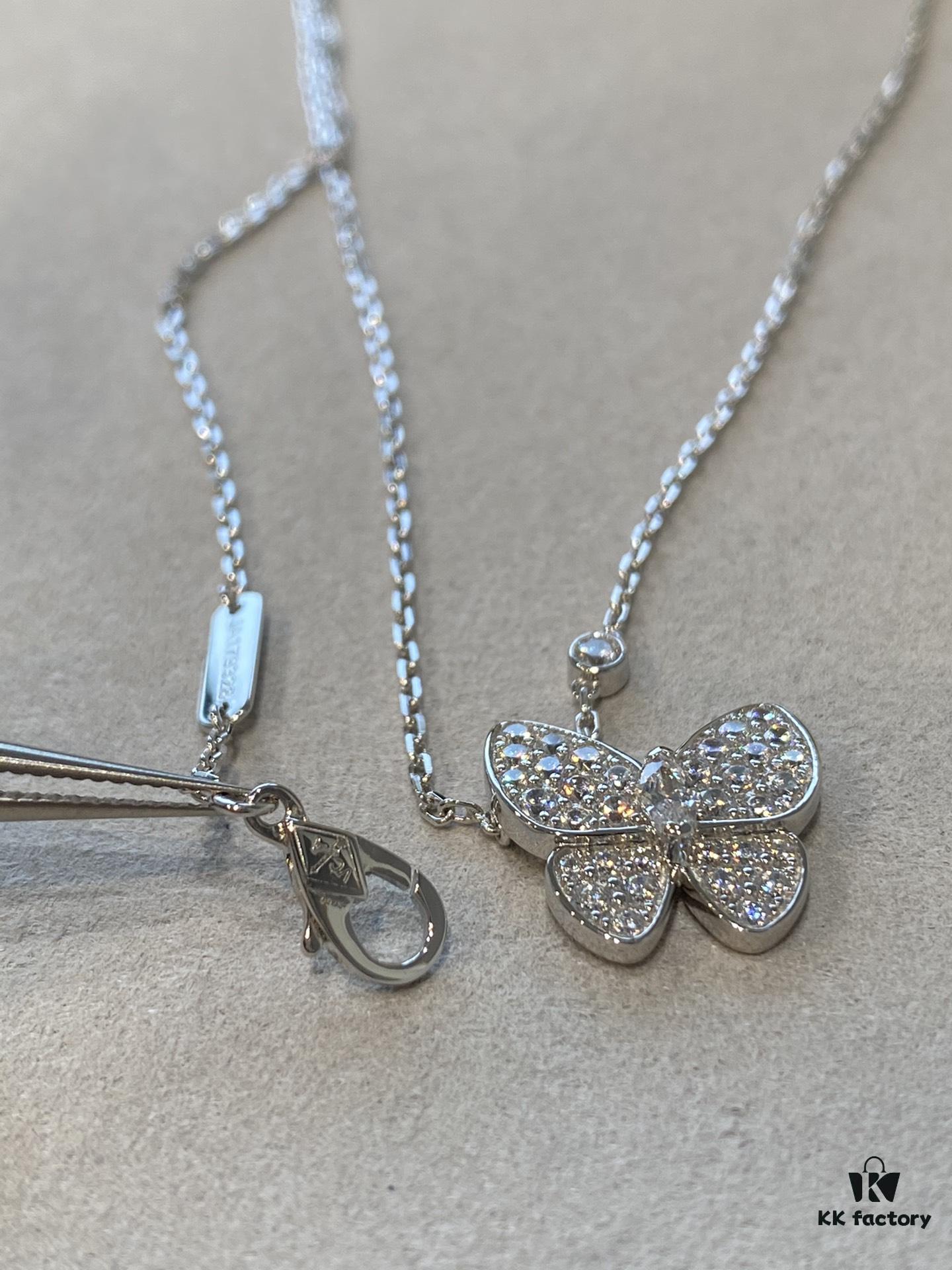 692fc2be99f2d84055c88547 VCA Clover Full Diamond Butterfly Necklace in White Gold Tone