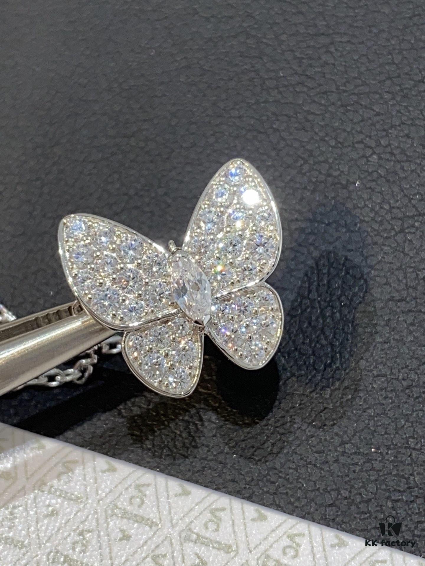 692fc2be99f2d84055c88548 VCA Clover Full Diamond Butterfly Necklace in White Gold Tone