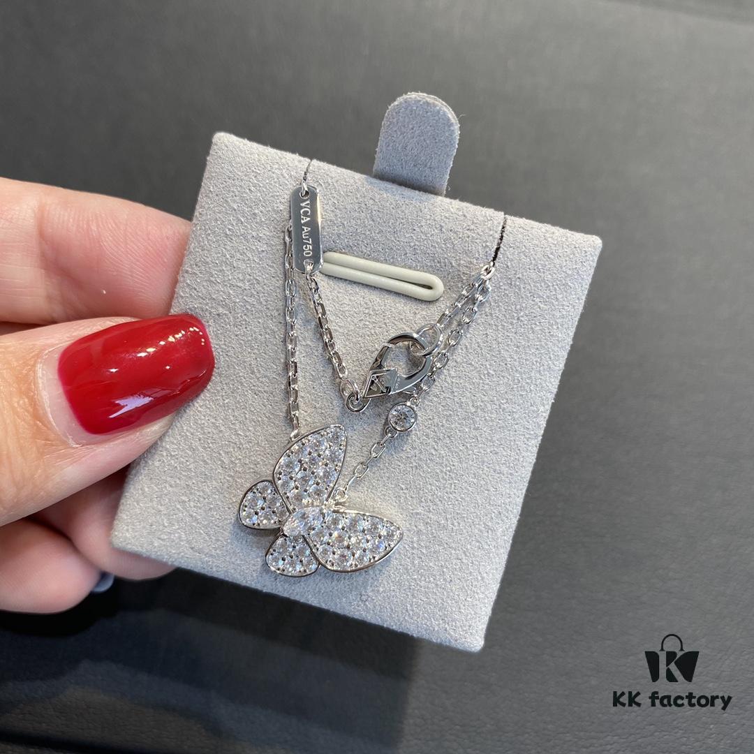 692fc2c199f2d84055c8854e VCA Clover Full Diamond Butterfly Necklace in White Gold Tone
