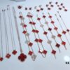 Clover Red Agate Set with Bracelet, Necklace, Sweater Chain, Stud Earrings, and Earrings
