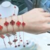 Clover Red Agate Set with Bracelet, Necklace, Sweater Chain, Stud Earrings, and Earrings