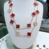 Clover Red Agate Set with Bracelet, Necklace, Sweater Chain, Stud Earrings, and Earrings