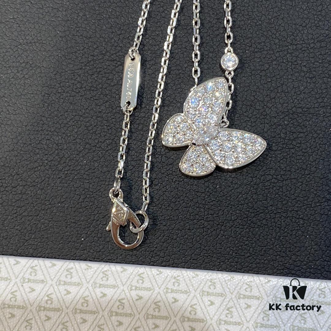 692fc2e799f2d84055c88594 VCA Clover Full Diamond Butterfly Necklace in White Gold Tone