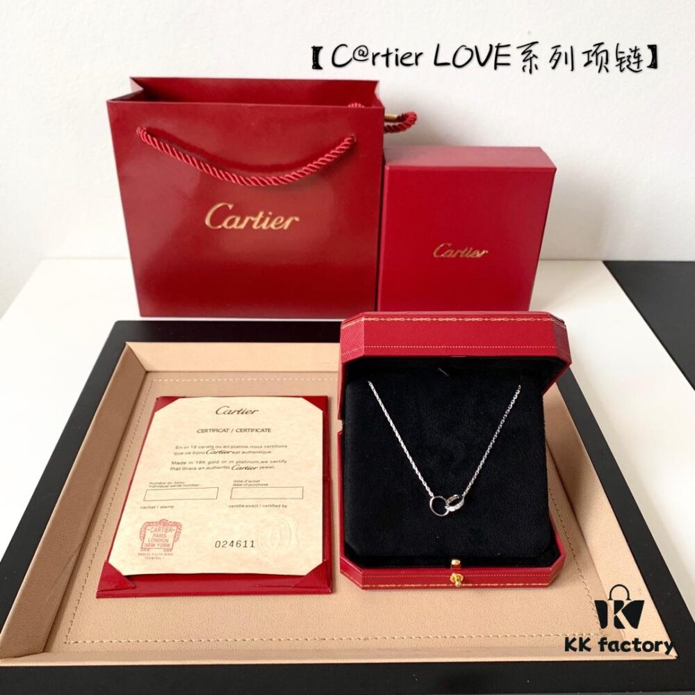 692fc37a99f2d84055c88679 Custom Crafted ZP Jewelry, Real Gold and Diamonds, Cartier Love Series Necklace in Premium Silver Version with Packaging