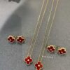 Lucky Cloverleaf with Red Carnelian! Mini Stud Earrings and Bracelet Also in Stock, Can Be Paired as a Set