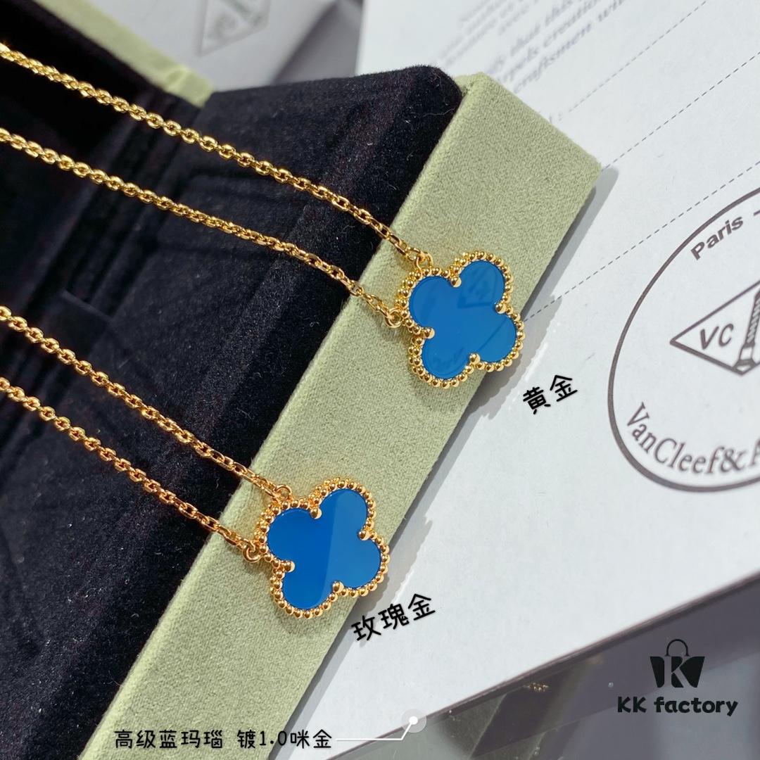 692fc3a999f2d84055c886b6 Chunky Chain with CNC Buckle, V Gold Plated Mi Gold, Vca Clover with Premium Blue Agate Necklace